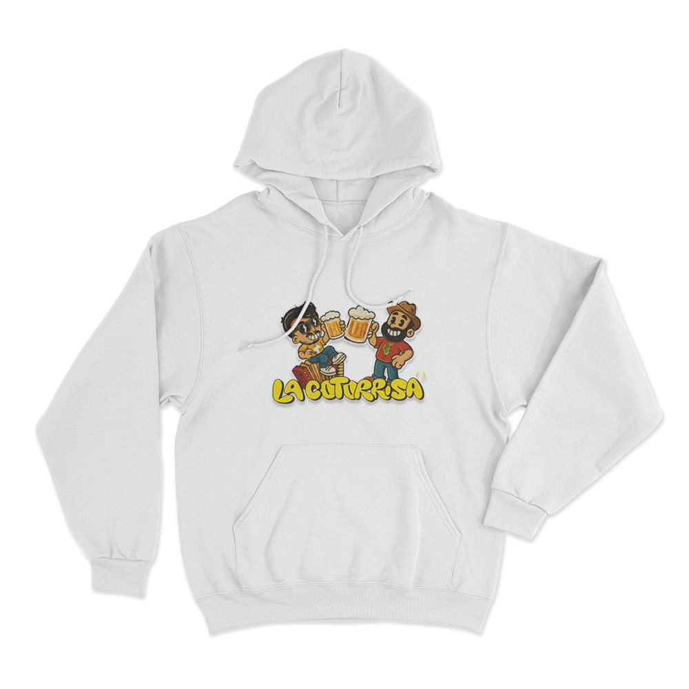 La Cotorrisa Beer Toast Friends Unisex Hoodie White La Cotorrisa Beer Toast Friends Unisex Hoodie White