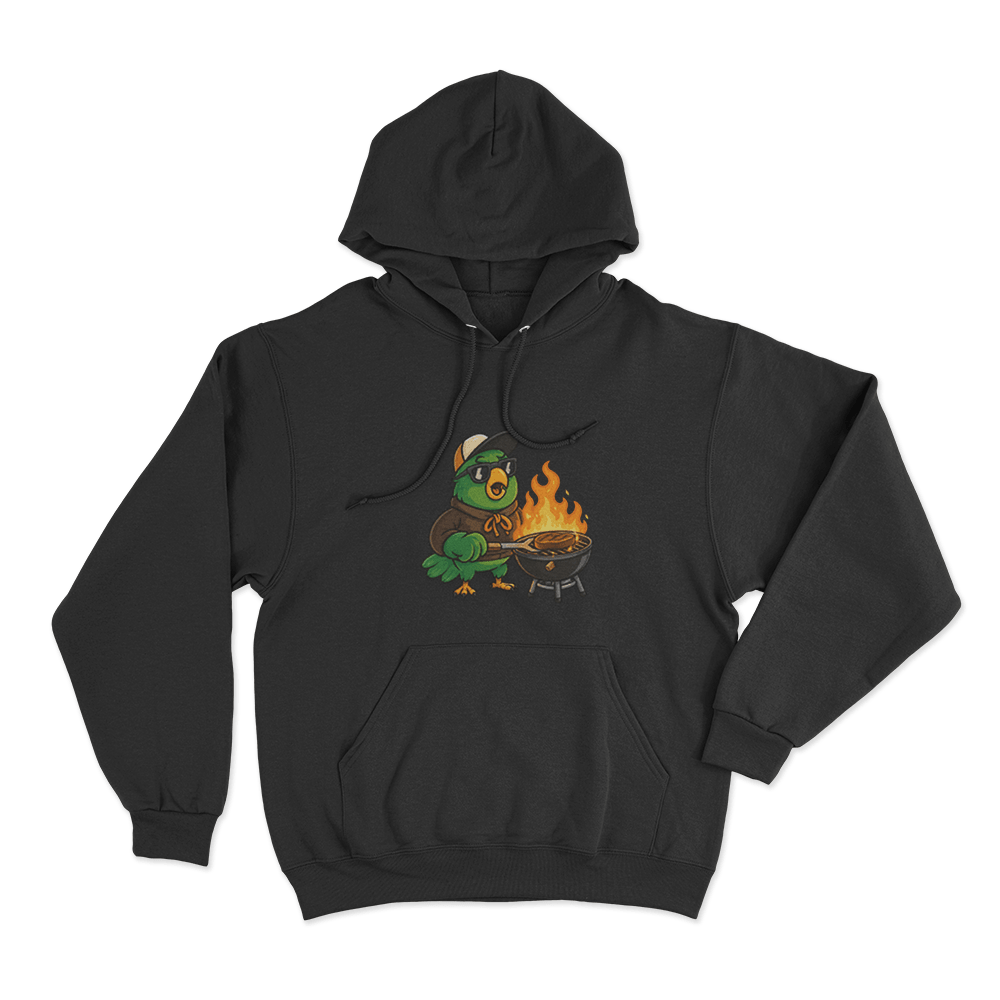 La Cotorrisa Grilling Parrot Mascot Unisex Hoodie Black La Cotorrisa Grilling Parrot Mascot Unisex Hoodie Black