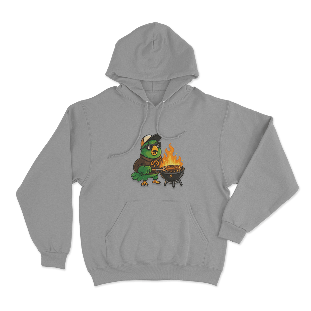 La Cotorrisa Grilling Parrot Mascot Unisex Hoodie Grey La Cotorrisa Grilling Parrot Mascot Unisex Hoodie Grey