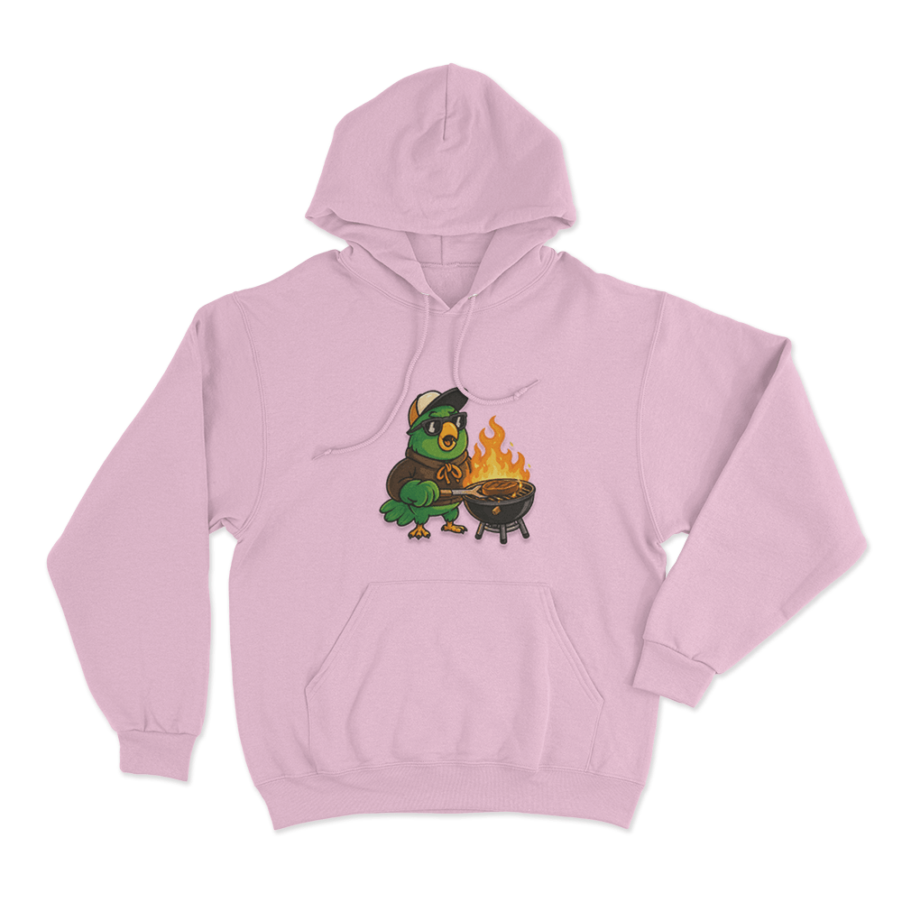 La Cotorrisa Grilling Parrot Mascot Unisex Hoodie Pink La Cotorrisa Grilling Parrot Mascot Unisex Hoodie Pink
