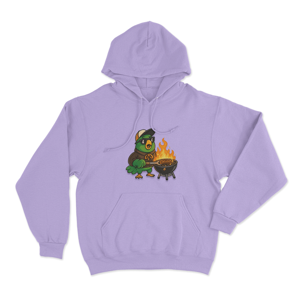 La Cotorrisa Grilling Parrot Mascot Unisex Hoodie Purple La Cotorrisa Grilling Parrot Mascot Unisex Hoodie Purple