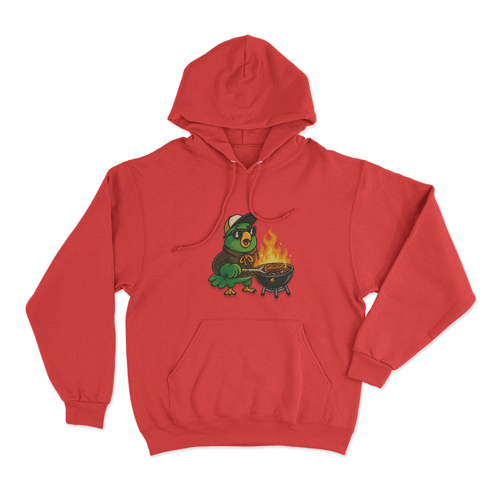 La Cotorrisa Grilling Parrot Mascot Unisex Hoodie Red La Cotorrisa Grilling Parrot Mascot Unisex Hoodie Red