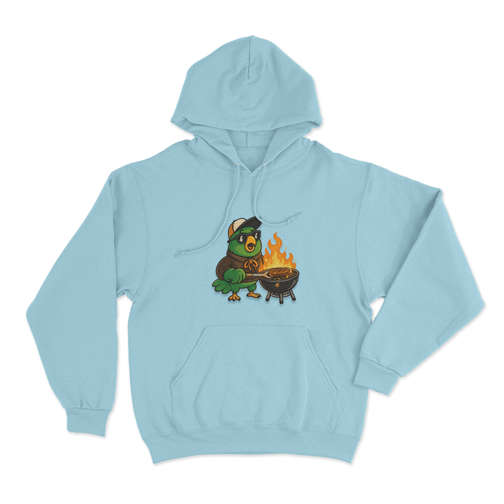 La Cotorrisa Grilling Parrot Mascot Unisex Hoodie Sky Blue La Cotorrisa Grilling Parrot Mascot Unisex Hoodie Sky Blue