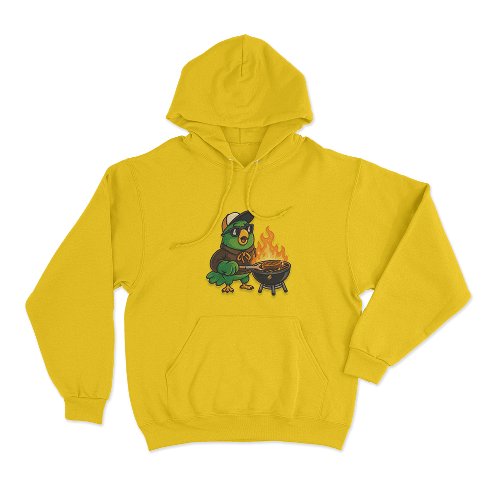 La Cotorrisa Grilling Parrot Mascot Unisex Hoodie Yellow La Cotorrisa Grilling Parrot Mascot Unisex Hoodie Yellow